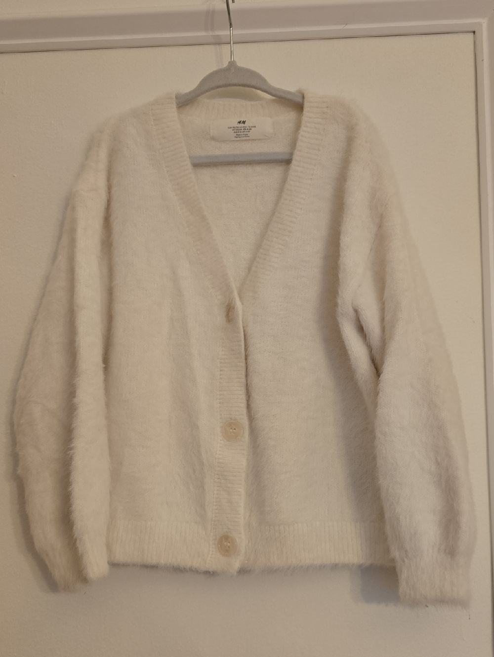 H&M Cream Fuzzy V-Neck Button Cardigan